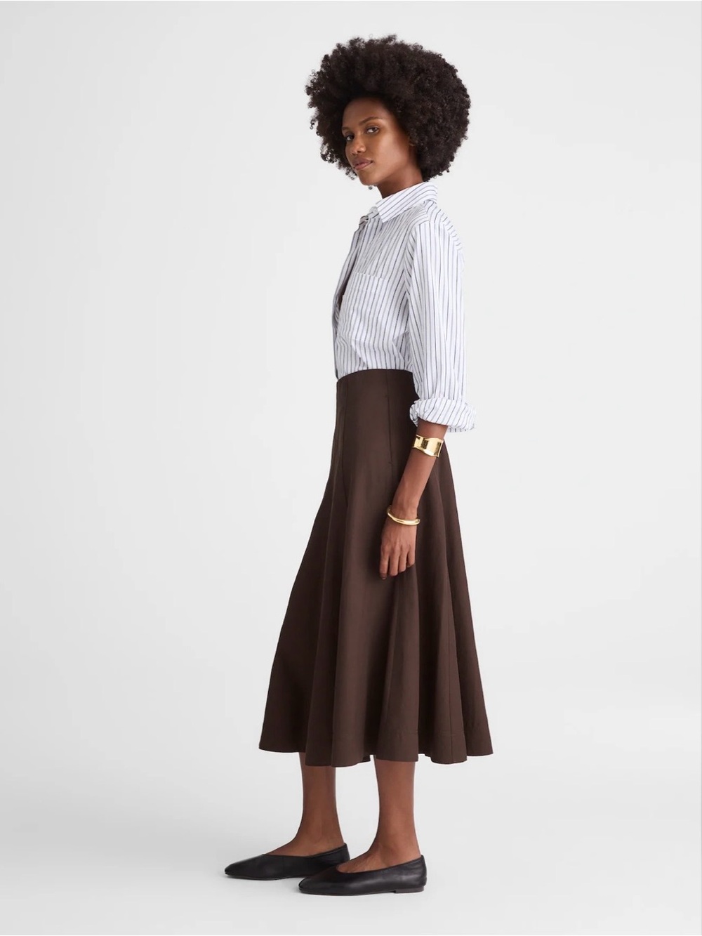 Madewell Brown Cotton Blend A-Line Midi Skirt Size 10 Like New